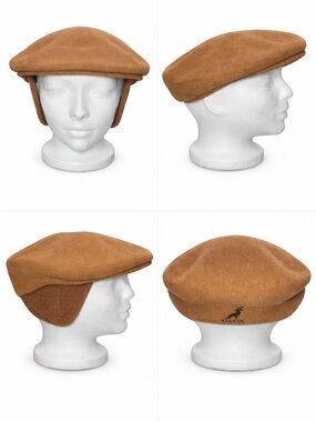 Kangol 100% Wool 504 Hat Earlap Ear Flaps Large Logo Cap Tan Camel Cozy Retro